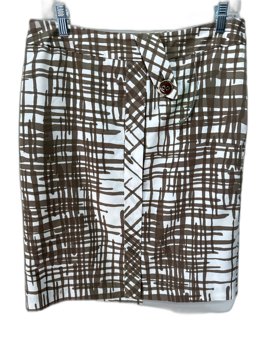Trina Turk Size 8 Taupe & Cream Cotton & Silk Lined Crosshatch Pen Skirt Taupe & Cream / 8