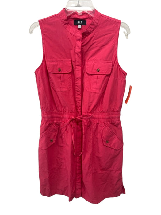 KUT Size M Salmon Pink Modal & Cotton Cap Sleeve Button Up Pockets Dress Salmon Pink / M