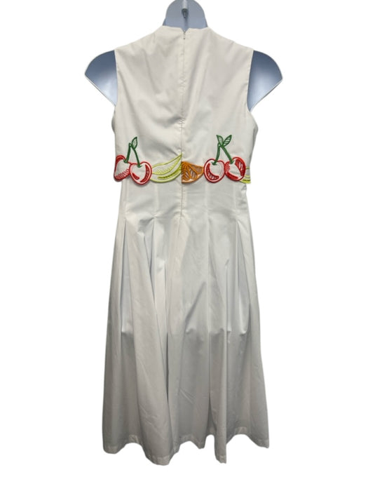 Lela Rose Size 4 White & Multi Polyester & Cotton Sleeveless Fruit Pleated Dress White & Multi / 4