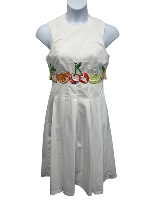 Lela Rose Size 4 White & Multi Polyester & Cotton Sleeveless Fruit Pleated Dress White & Multi / 4