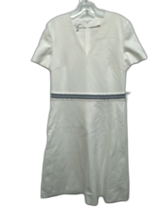 Escada Sport Size 38 Cream & Blue Viscose & Polyamide Short Sleeve V Neck Dress Cream & Blue / 38