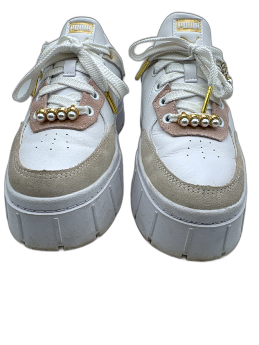 Puma Shoe Size 8.5 White, Pink, Beige Leather Suede Faux Pearl Platform Sneakers White, Pink, Beige / 8.5