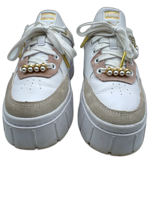 Puma Shoe Size 8.5 White, Pink, Beige Leather Suede Faux Pearl Platform Sneakers White, Pink, Beige / 8.5
