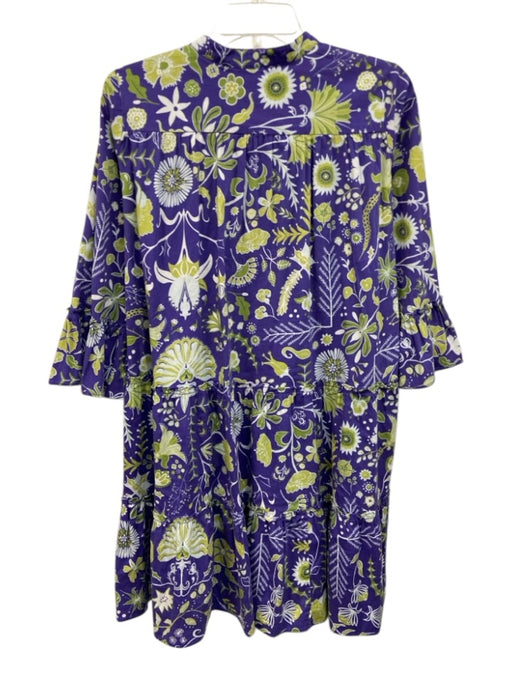 Sheridan French Size S Purple, Green, White Cotton Long Sleeve Floral Midi Dress Purple, Green, White / S