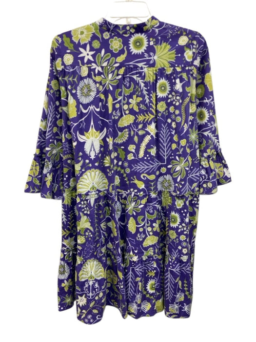 Sheridan French Size S Purple, Green, White Cotton Long Sleeve Floral Midi Dress Purple, Green, White / S