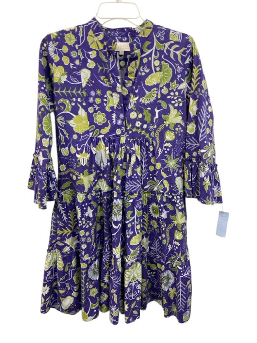 Sheridan French Size S Purple, Green, White Cotton Long Sleeve Floral Midi Dress Purple, Green, White / S