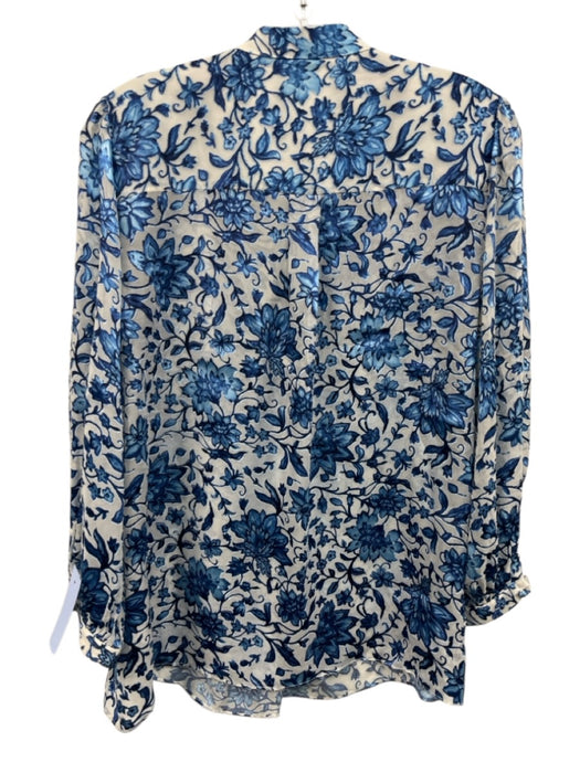 Alice + Olivia Size M Blue & White Viscose & Silk Long Sleeve Floral Sheer Top Blue & White / M