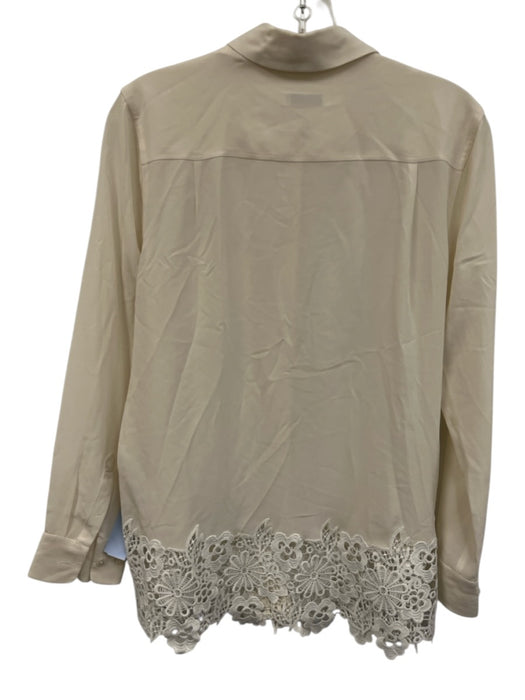 Equipment Femme Size M White Silk Long Sleeve Button Up Floral Lace Top White / M