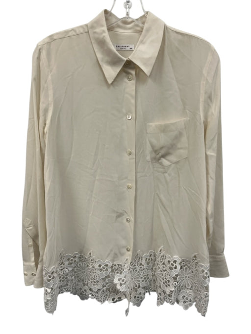 Equipment Femme Size M White Silk Long Sleeve Button Up Floral Lace Top White / M