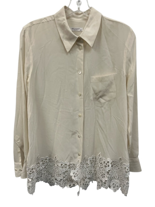 Equipment Femme Size M White Silk Long Sleeve Button Up Floral Lace Top White / M