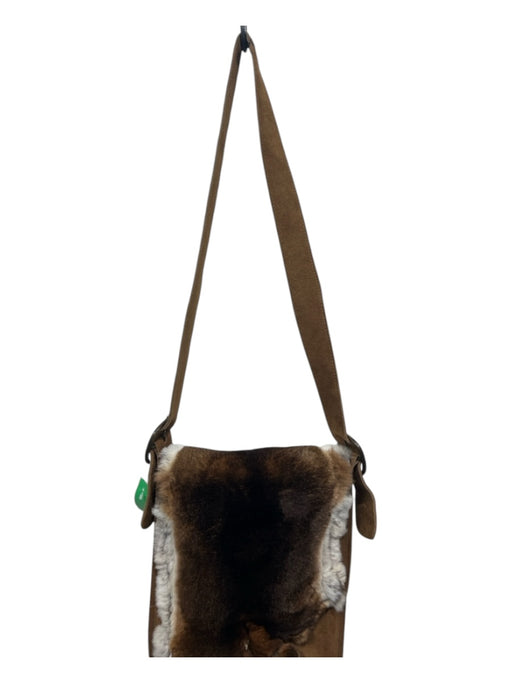 Elena Girardi Brown & White Leather Suede Rabbit Fur Crossbody Messenger Bag Brown & White / Medium