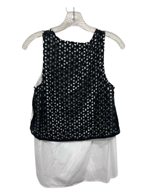 Derek Lam 10 Crosby Size 8 White & Black Cotton Eyelet Overlay Sleeveless Top White & Black / 8