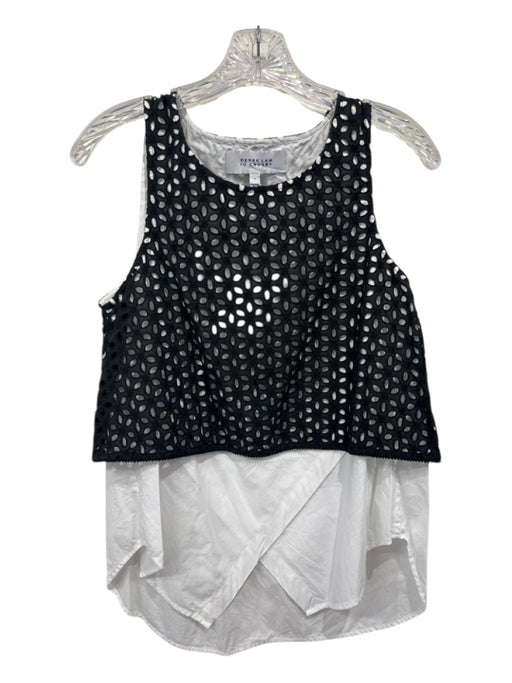 Derek Lam 10 Crosby Size 8 White & Black Cotton Eyelet Overlay Sleeveless Top White & Black / 8