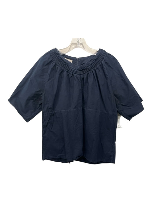 Marni Size 42 Navy Blue Cotton corded detail V Neck short sleeve Top Navy Blue / 42