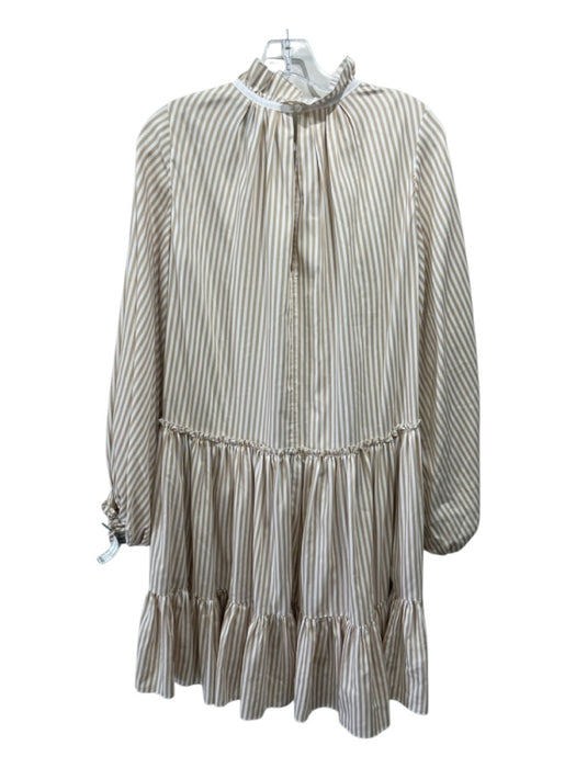 3.1 Phillip Lim Size 6 Beige & White Cotton Blend Stripe Ruffle Neck Dress Beige & White / 6