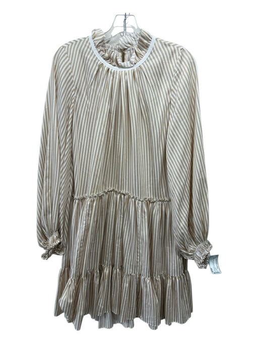 3.1 Phillip Lim Size 6 Beige & White Cotton Blend Stripe Ruffle Neck Dress Beige & White / 6