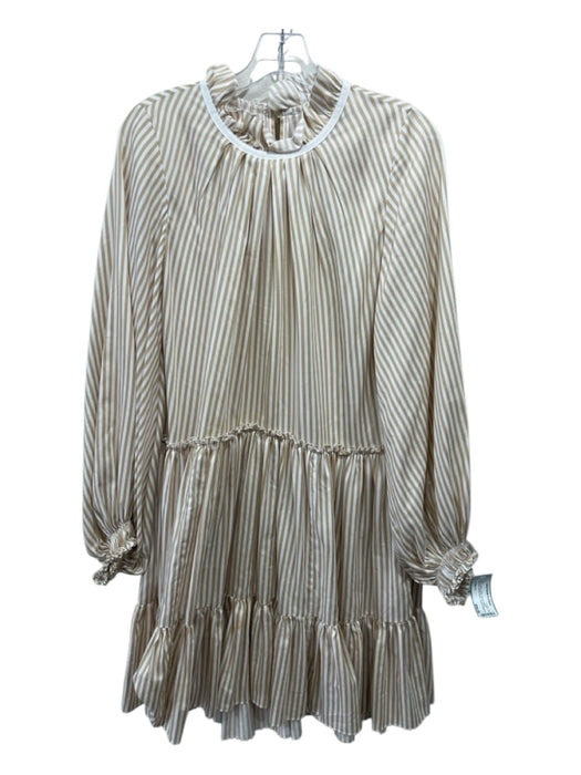 3.1 Phillip Lim Size 6 Beige & White Cotton Blend Stripe Ruffle Neck Dress Beige & White / 6