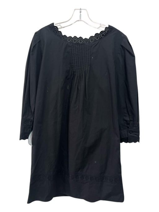 See By Chloe Size 8 Black Cotton Eyelet Trim Pleated Shoulder Shift Dress Black / 8