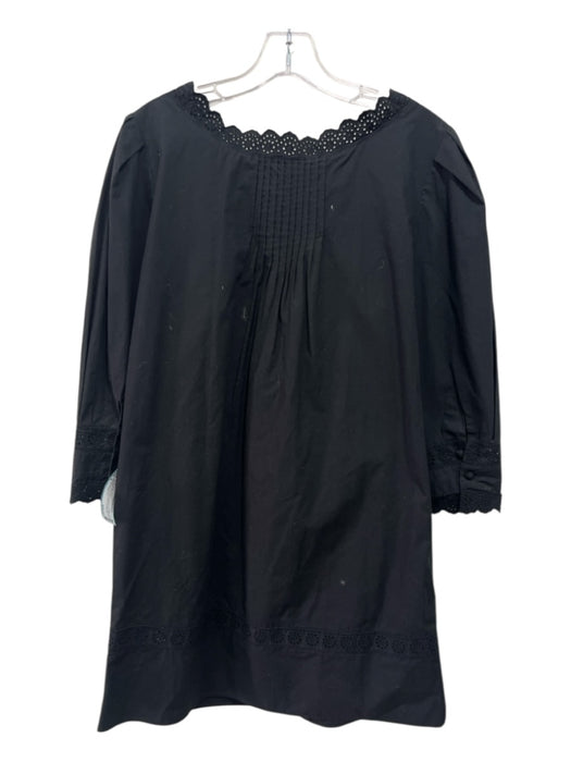 See By Chloe Size 8 Black Cotton Eyelet Trim Pleated Shoulder Shift Dress Black / 8