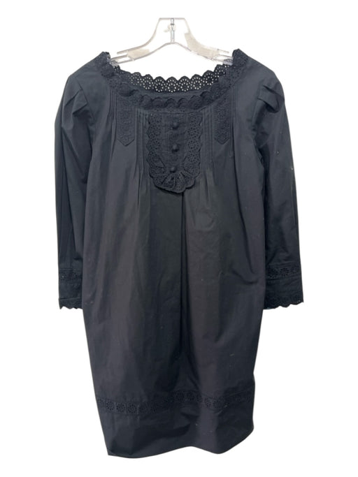 See By Chloe Size 8 Black Cotton Eyelet Trim Pleated Shoulder Shift Dress Black / 8