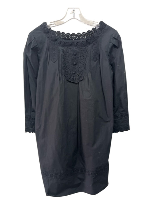 See By Chloe Size 8 Black Cotton Eyelet Trim Pleated Shoulder Shift Dress Black / 8