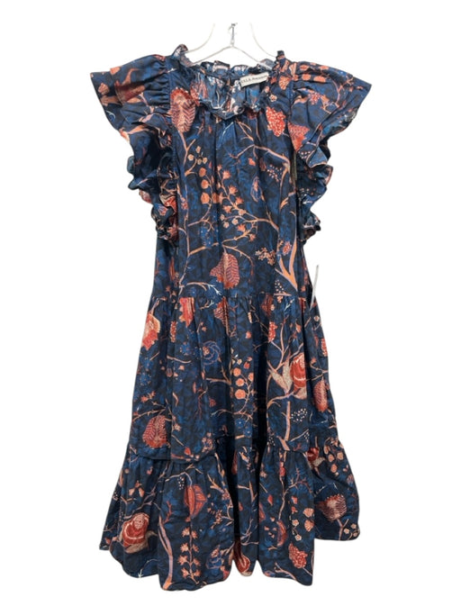 Ulla Johnson Size S Blue & Orange Cotton Floral swing Knee length Dress Blue & Orange / S
