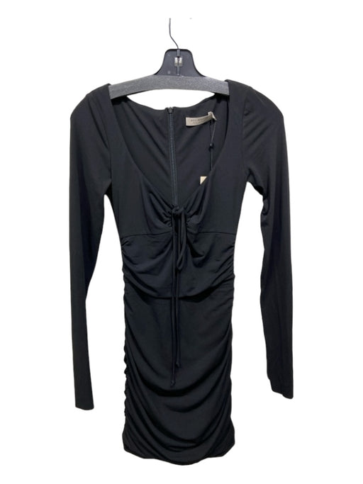 Bec & Bridge Size 2 Black Polyester Ruched Back Zip Long Sleeve Mini Dress Black / 2