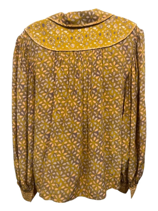 Ulla Johnson Size 6 Yellow & Multi Silk Collared All Over Print Peasant Top Yellow & Multi / 6