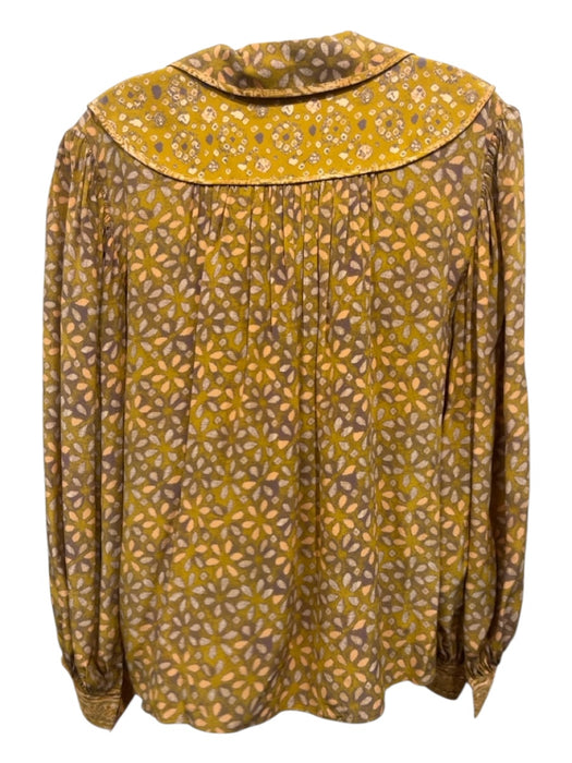 Ulla Johnson Size 6 Yellow & Multi Silk Collared All Over Print Peasant Top Yellow & Multi / 6
