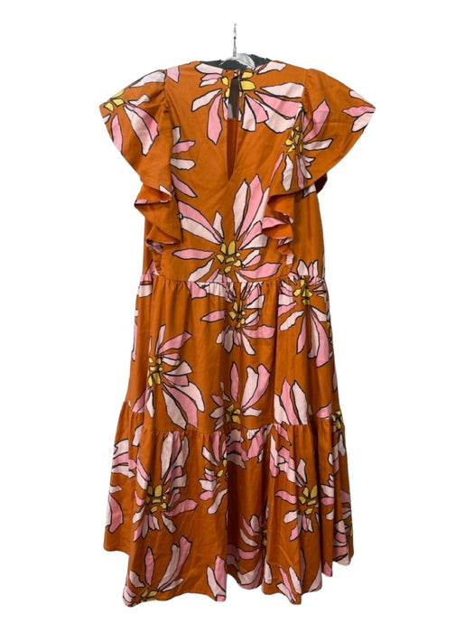 Crosby Size S Orange & Pink Lyocell blend Tiered Floral Ruffle Cap Sleeve Dress Orange & Pink / S