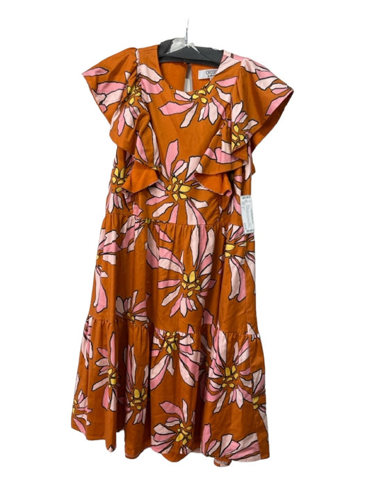 Crosby Size S Orange & Pink Lyocell blend Tiered Floral Ruffle Cap Sleeve Dress Orange & Pink / S
