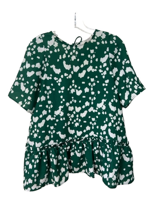 Crosby Size S Green & White Polyester Short Sleeve Abstract Ruffle Hem Top Green & White / S