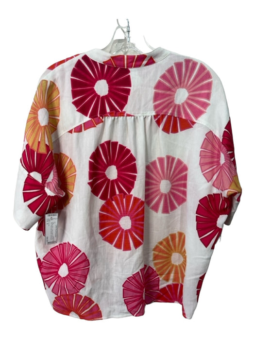Crosby Size S White & Pink Cotton Button Front Tie Hem Floral drop shoulder Top White & Pink / S