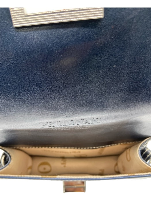 Primonaip Navy Leather Flap Contrast Stiching Crossbody Bag Navy / S