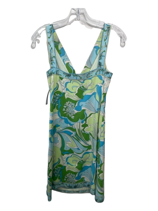 Elie Tahari Size 4 Green Blue White Silk Blend Sleeveless Abstract Paisley Dress Green Blue White / 4