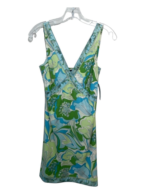 Elie Tahari Size 4 Green Blue White Silk Blend Sleeveless Abstract Paisley Dress Green Blue White / 4