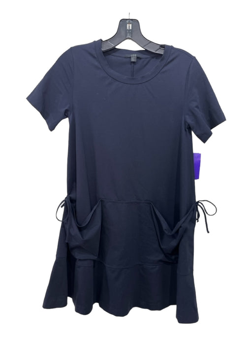 COS Size XS Navy Cotton Blend Short Sleeve Round Neck Pocket Detail Knee Dress Navy / XS