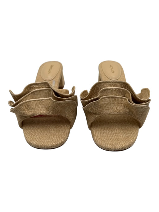 Larroude Shoe Size 7 Beige textile upper Woven Raffia Ruffle Mule Sandals Beige / 7
