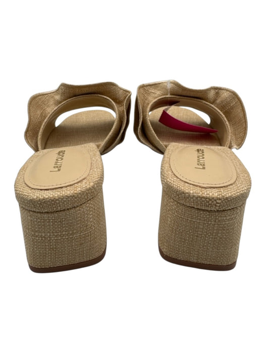 Larroude Shoe Size 7 Beige textile upper Woven Raffia Ruffle Mule Sandals Beige / 7