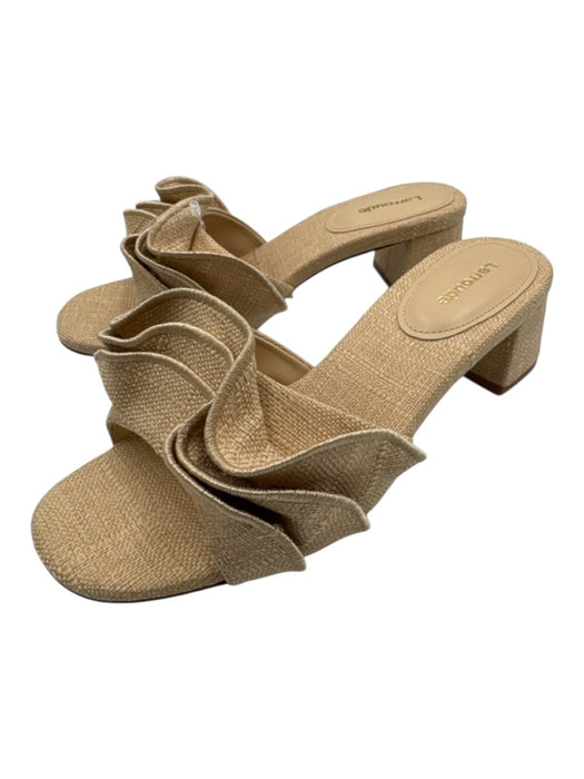 Larroude Shoe Size 7 Beige textile upper Woven Raffia Ruffle Mule Sandals Beige / 7