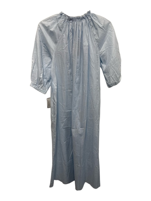 Ann Mashburn Size S Light Blue Cotton Puff Short Sleeve Elastic Neck Midi Dress Light Blue / S