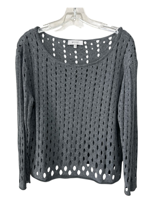 Milly Size S Gray Viscose Blend Open Knit Long Sleeve Sweater Gray / S