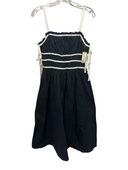 No Brand Size M Black & White Cotton Spaghetti Strap Contrast Trim Ribbon Dress Black & White / M