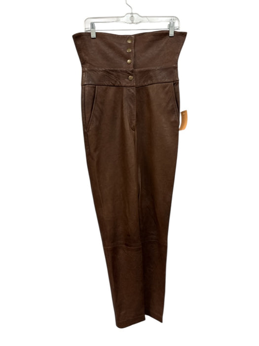 Veronica Beard Size 4 Brown Leather Fold Over Skinny Pants Brown / 4