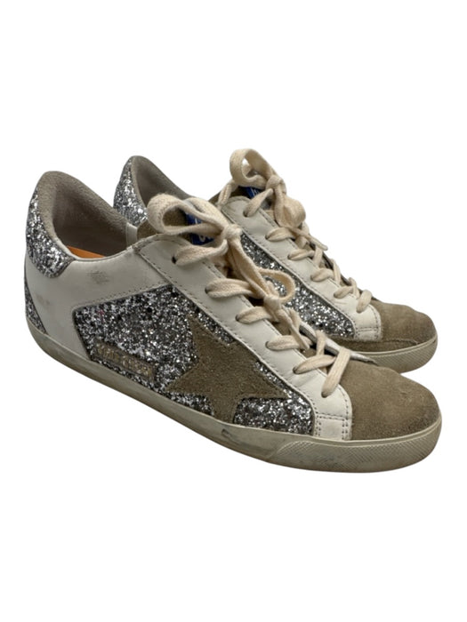 Golden Goose Shoe Size 36 Silver & Taupe Glitter Seed Beads Star Sneakers Silver & Taupe / 36