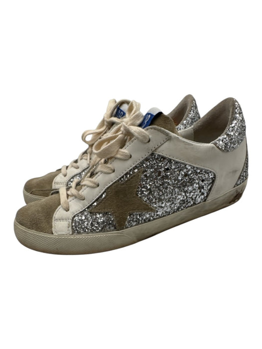 Golden Goose Shoe Size 36 Silver & Taupe Glitter Seed Beads Star Sneakers Silver & Taupe / 36