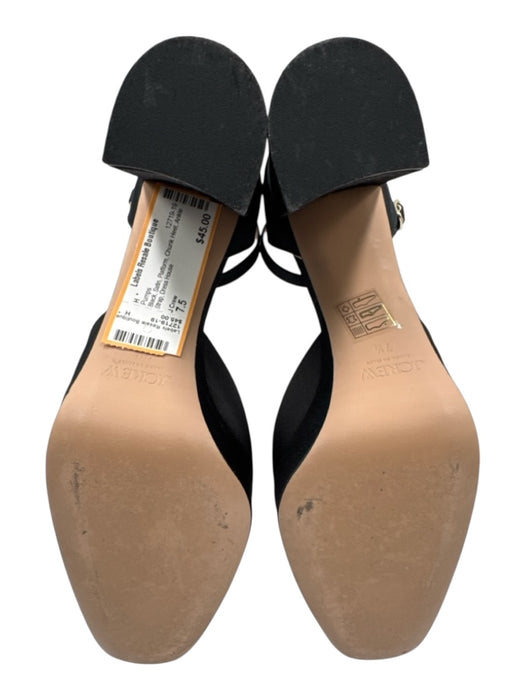 J Crew Shoe Size 7.5 Black Satin Platform Chunk Heel Ankle Strap Pumps Black / 7.5