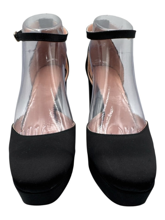 J Crew Shoe Size 7.5 Black Satin Platform Chunk Heel Ankle Strap Pumps Black / 7.5