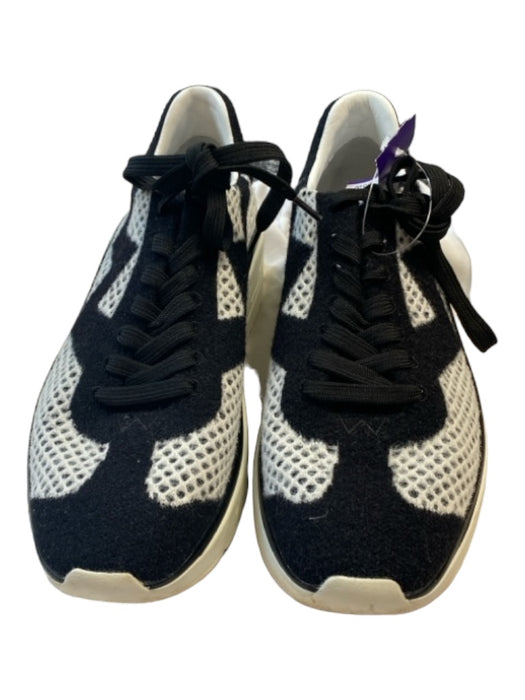 Stuart Weitzman Shoe Size 7 Black & White Felt Rubber Round Toe Lace Up Sneakers Black & White / 7