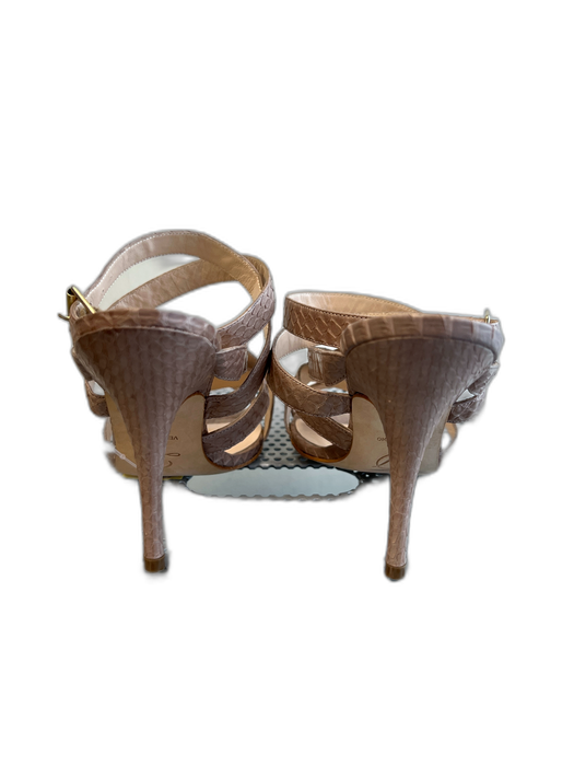 Delman Shoe Size 6 Taupe No Fabric Tag Strappy Ankle Strap Snake Print Heels Taupe / 6